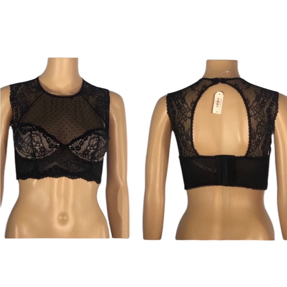 Dobreva Black Bustier Corset Cropped Lace Tank Bra Womens Size 34A